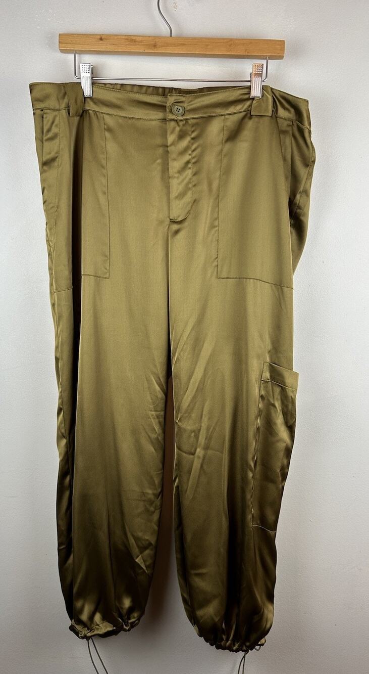 Old Navy Green Uiltility Moss High-Waisted Satin Cargo Jogger Pants Sz XL Chic